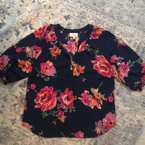 Navy and Pink Floral Blouse